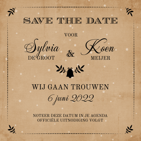 Vintage kerst save the date met kraft en typografie