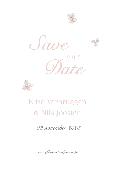 save the date gedroogde bloemen hortensia