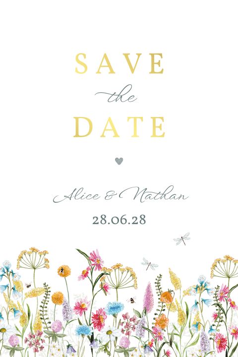 Save the date getekende veldbloemen