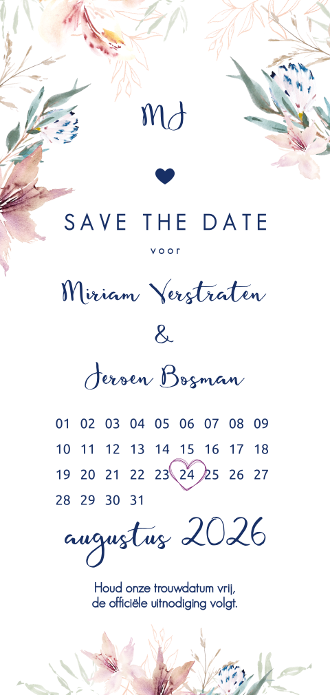 Romantische save the date met kalender