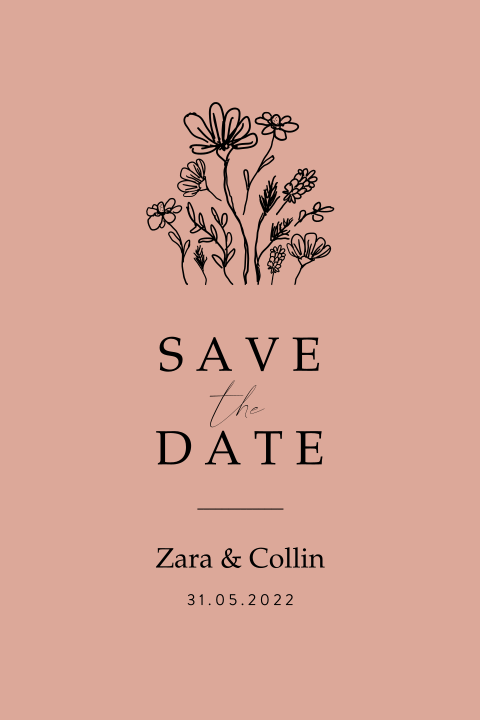 Save the Date modern getekende bloemen eenvoud