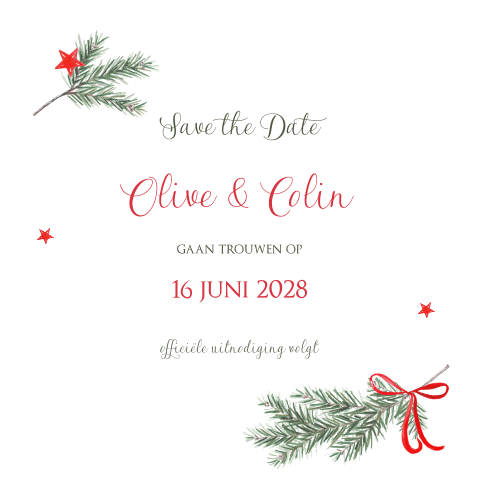 Mooie save the date met sierlijke aquarel olijftakken