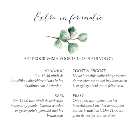 extra informatie kaartje met eucalyptus takje