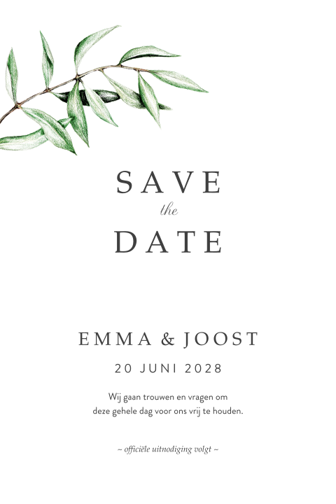 save the date groen olijftakje
