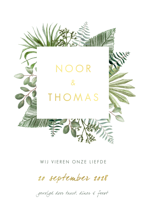Moderne trendy trouwkaart met botanische bladeren