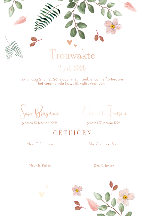Trouwakte Sweet Romance Roest