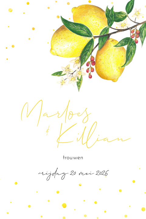 Trouwkaart met vrolijke citroenen