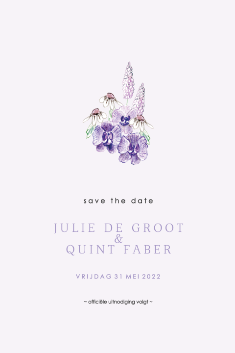 Romantische save the date lila bloemen krans