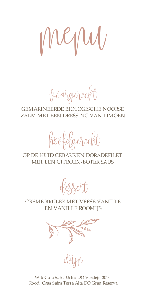 Menukaart klassiek takje Blush