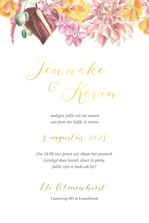 Trouwkaart Fiesta Flowers Goud folie