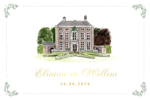 Stijlvolle trouwkaart trouwlocatie havixhorst met goudfolie