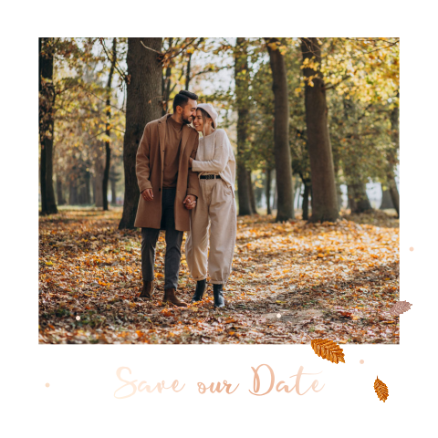 Save the date kaart foto herfst blaadjes rosefolie