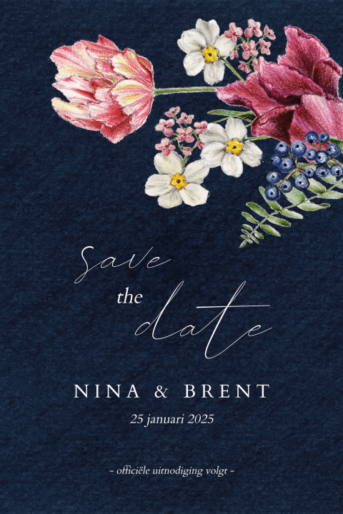 Save the date Trouwkaart dutch flowers oud hollands bloemen