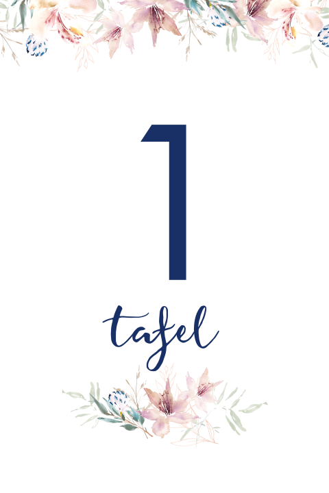Tafelnummer pastel aquarel bloemen