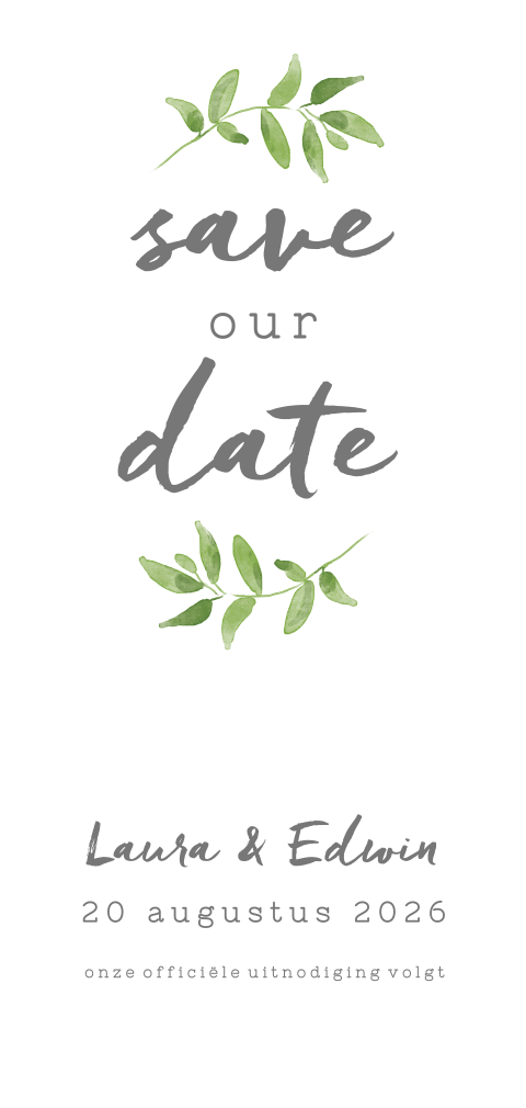 Chique save the date met groen takje