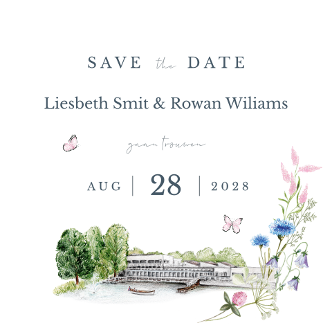 Save the date kaart veldbloemen pastel chique trouwlocatie