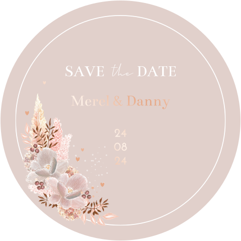 save the date blush bloemen rosefolie hartje originele vorm rond