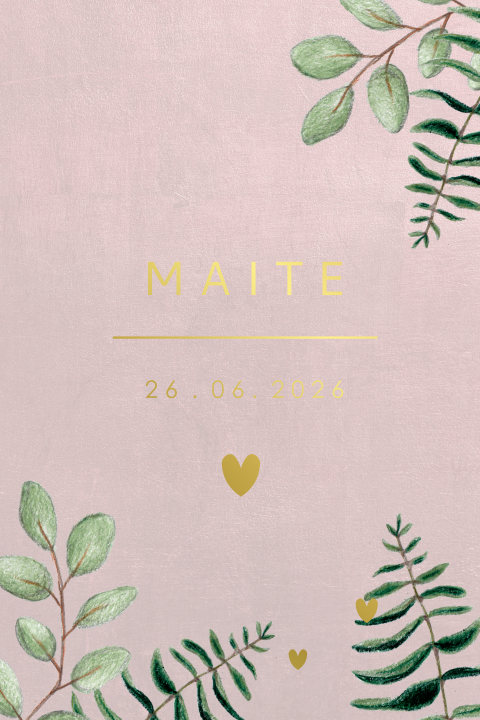 Geboortekaartje Goudfolie Botanisch voor een Meisje