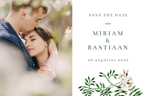 Save the date liggend foto jasmijn takjes