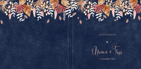 Donkerblauw gastenboek droogbloemen blauw vierkant