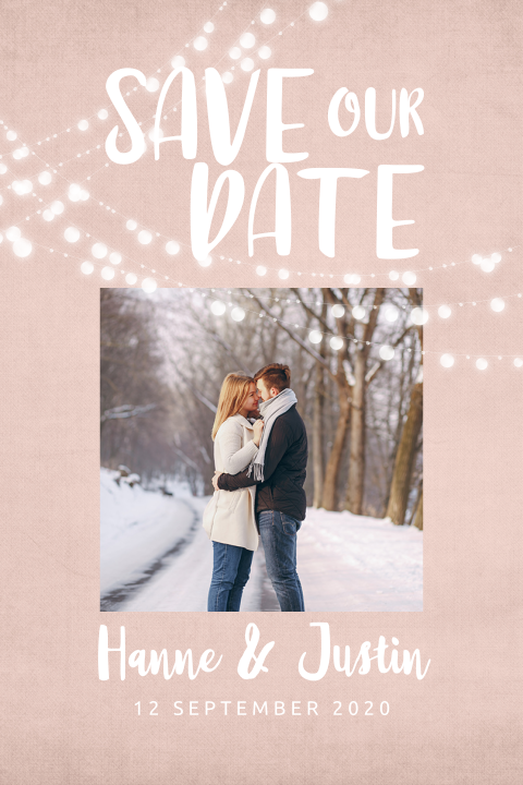 Moderne save the date met lampjesslinger