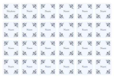 naamkaartjes delfts blauw vierkant 6,5cm - 24 stuks op 1 vel