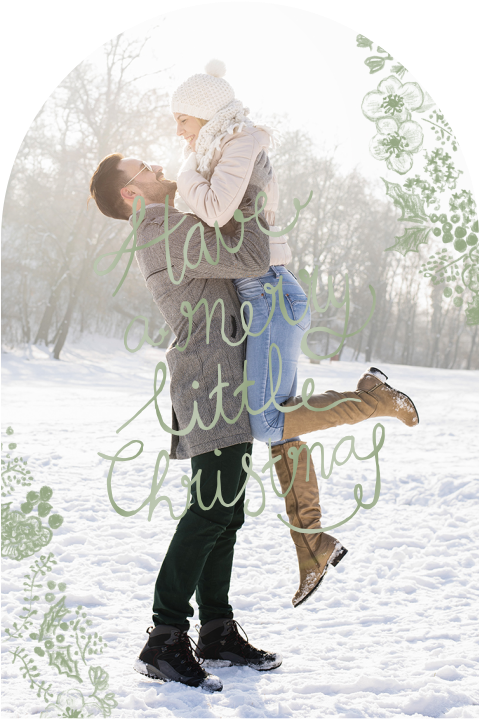 kerstkaart foto boogvorm bloemen overlay hoogglans