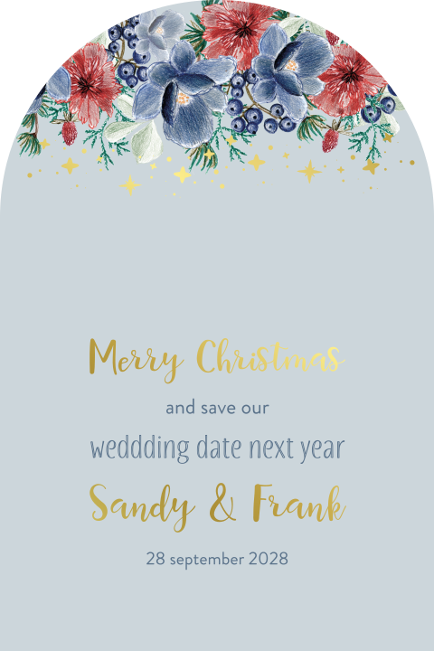 save the date kerstkaart bloemen trendy originele vorm boog