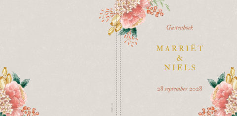 gastenboek 30x30 klassiek getekend Bloemen beige