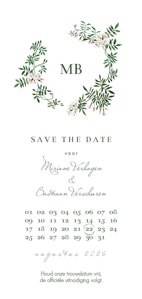Save the date panorama kalender jasmijn takjes