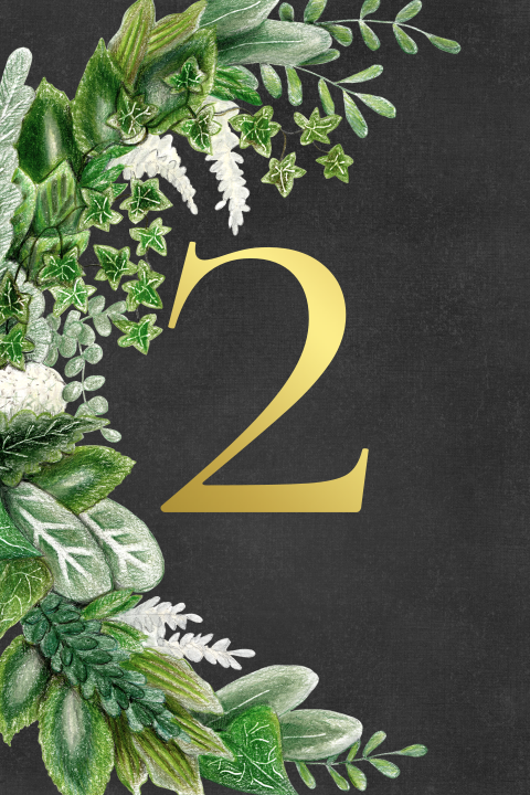 Tafelnummer Save the date botanisch modern blaadjes groen goudfolie