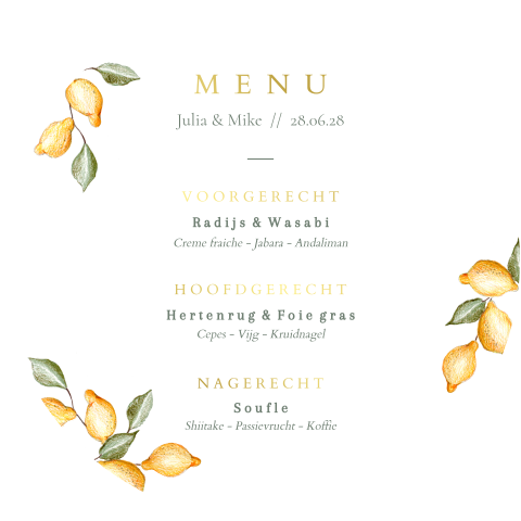 ronde menukaart getekende citroentjes
