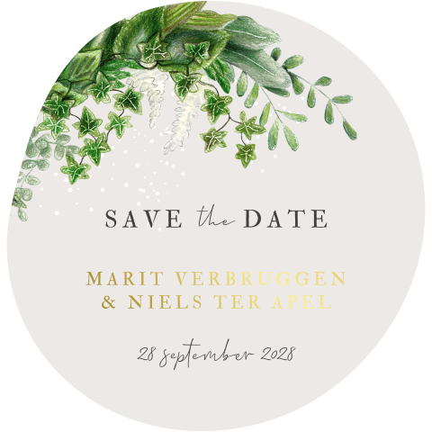 save the date botanisch groen originele vorm rond abstract
