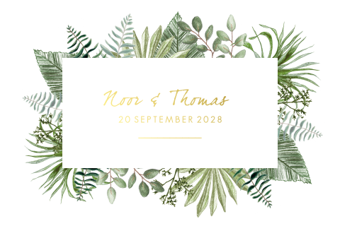 Moderne trendy trouwkaart met botanische bladeren
