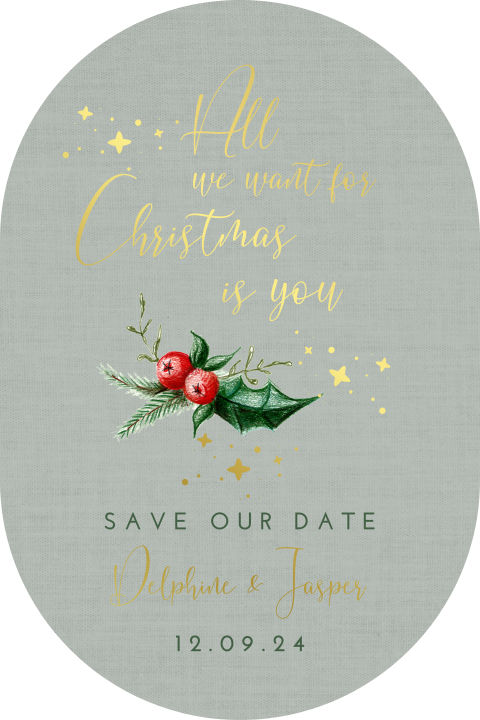 save the date kerstkaart klassiek hulst folie originele vorm