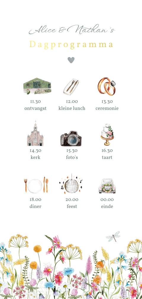 programmakaart getekende veldbloemen