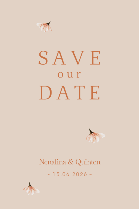 minimalistische save the date bloemetjes nude roest