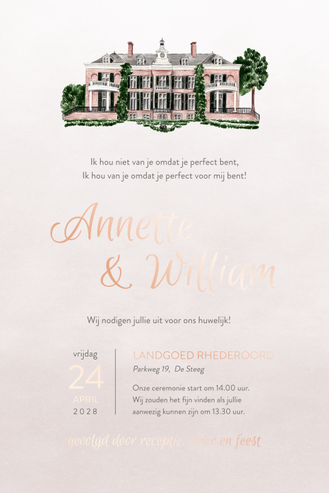 Trouwkaart Landgoed rhederoord rosefolie