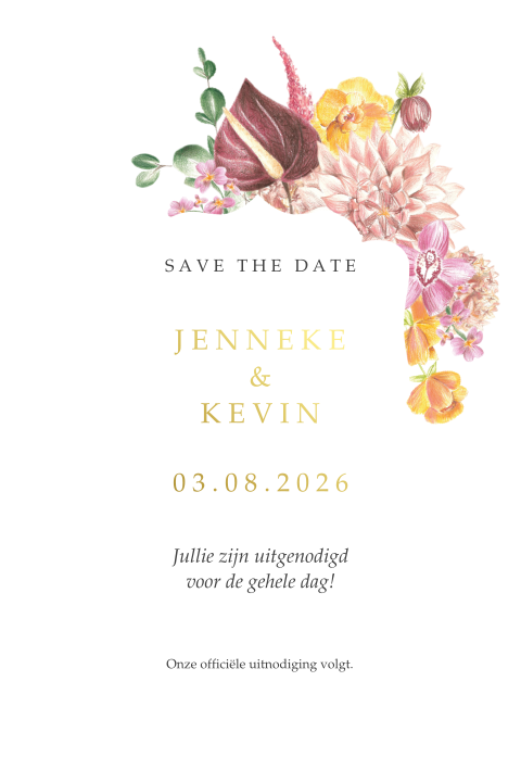 Save the Date Fiesta Flowers Goud folie