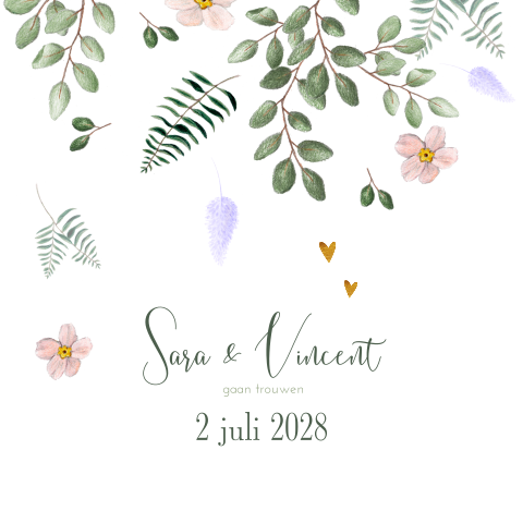 romantische trouwkaart pastel blaadjes bloemen