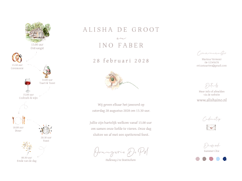 Luikvouw trouwkaart met zachte bloemenillustratie in pasteltinten