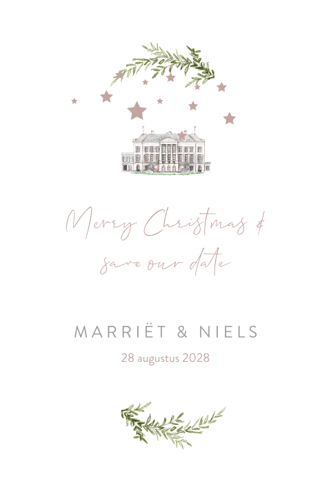 kerst save the date kaart getekend trouwlocatie parc broekhuizen