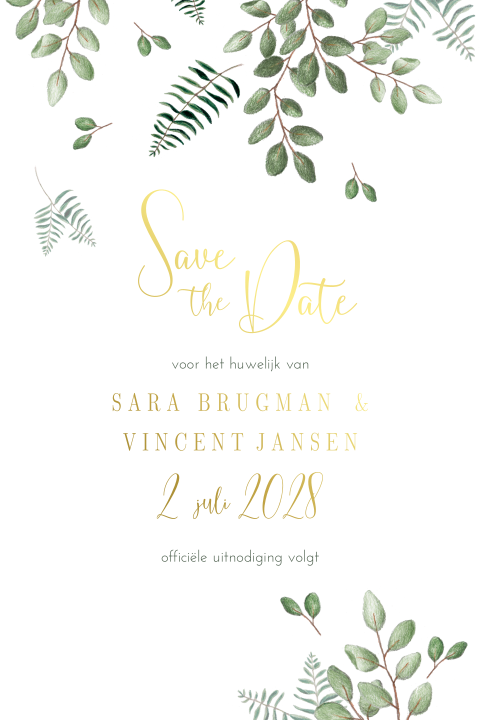 save the date blaadjes goudfolie sweet leaves