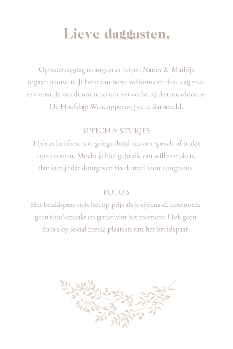 extra informatie kaart getekende takjes krans beige