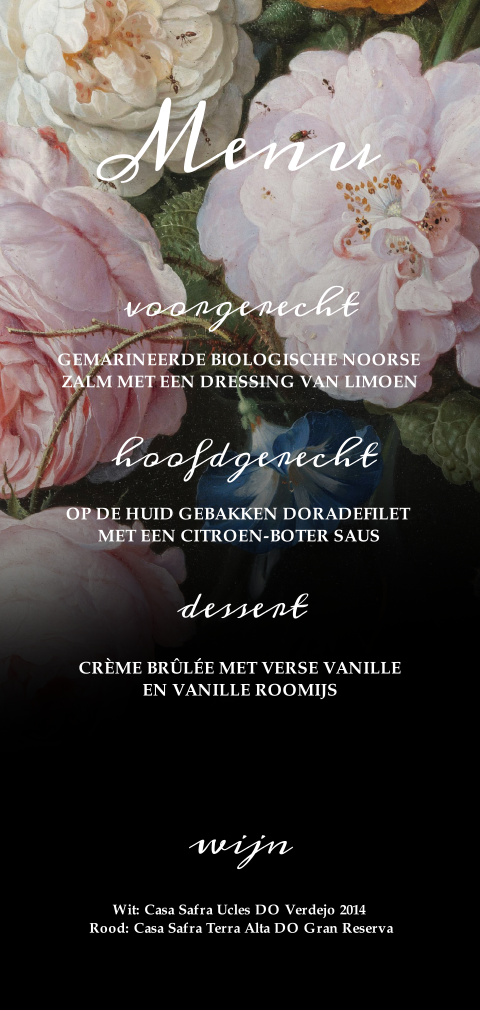 Klassieke menukaart donker bloemen