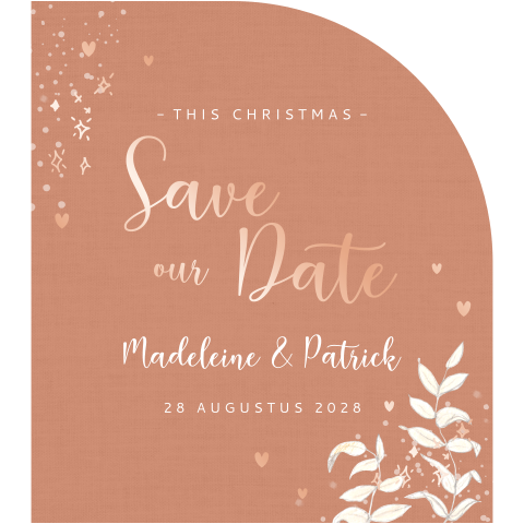 save the date roestbruin wit takje folie stansvorm kerst
