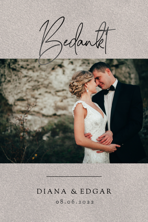 Bedankkaart velvet look met zwartfolie kalligrafie