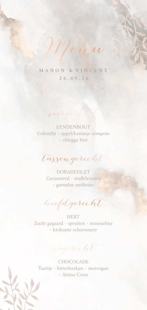 Menukaart marmer fine art rosefolie
