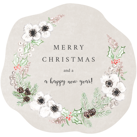 kerstkaart bloemenkrans winter beige