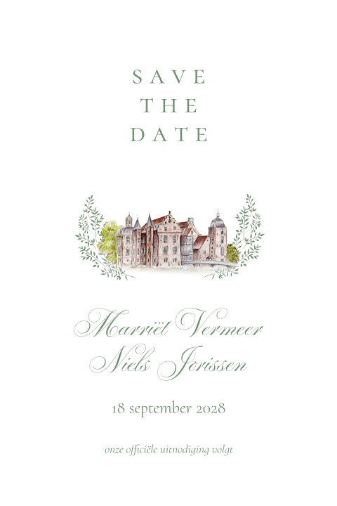 save the date getekende trouwlocatie kasteel ruurlo krans